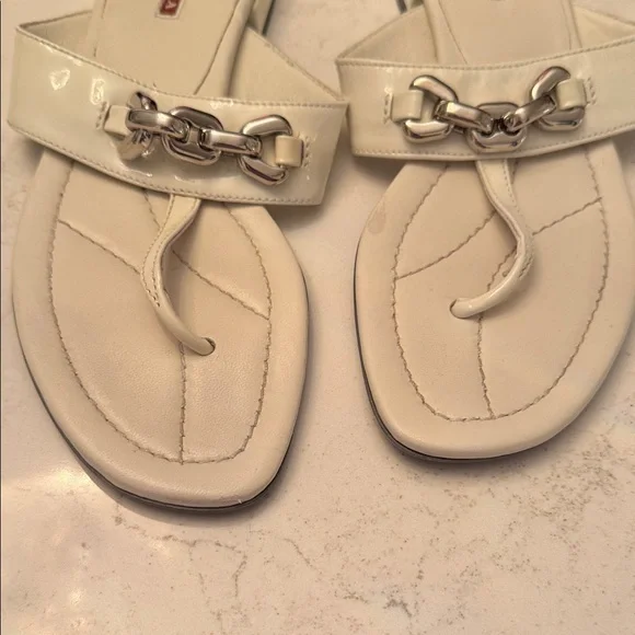 Prada Women's Sandals in Cream with Silver Accents - Picture 2 of 5